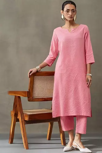 contemporary formal women thread work cotton kurta with trousers