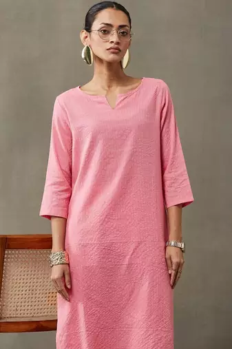 contemporary formal women thread work cotton kurta with trousers