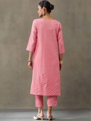 contemporary formal women thread work cotton kurta with trousers 5
