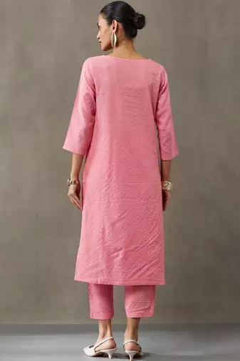 contemporary formal women thread work cotton kurta with trousers
