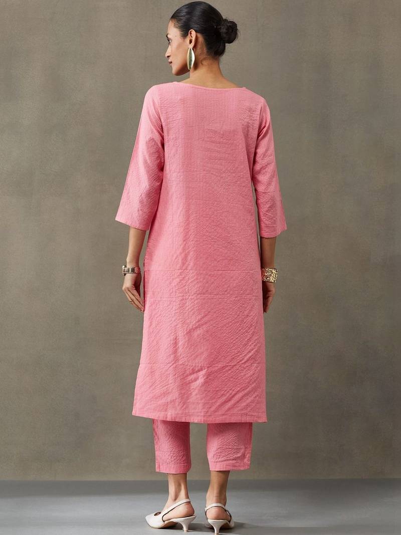 contemporary formal women thread work cotton kurta with trousers