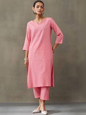 contemporary formal women thread work cotton kurta with trousers 6