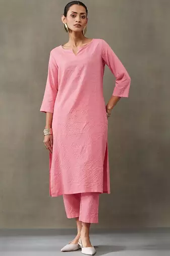 contemporary formal women thread work cotton kurta with trousers