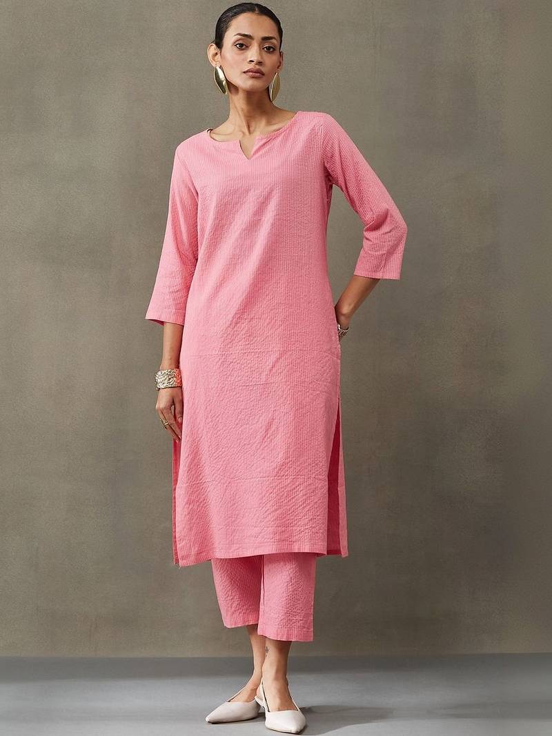 contemporary formal women thread work cotton kurta with trousers