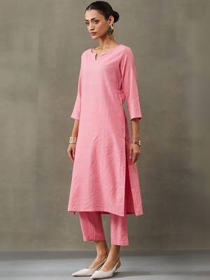 contemporary formal women thread work cotton kurta with trousers 7