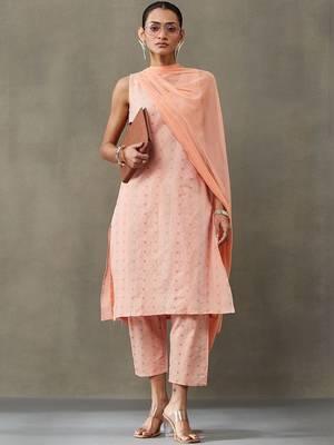 everyday classic women ethnic motifs printed regular cotton kurta with palazzos & with dupatta 1