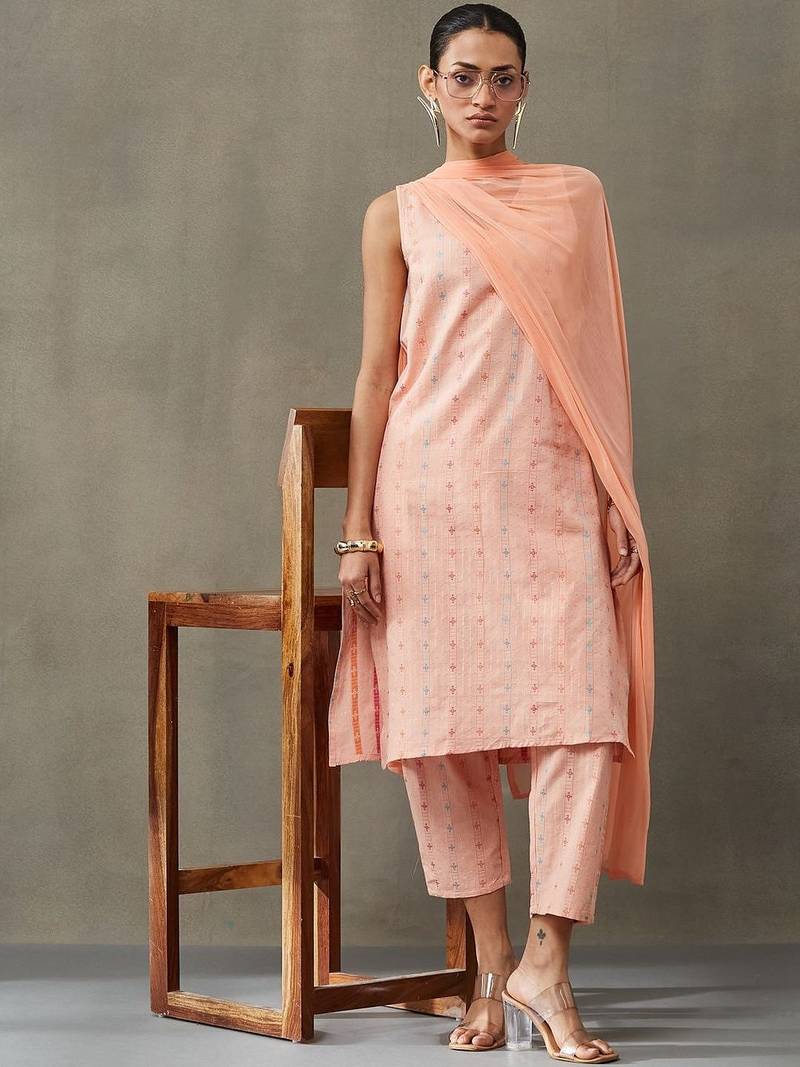 everyday classic women ethnic motifs printed regular cotton kurta with palazzos & with dupatta