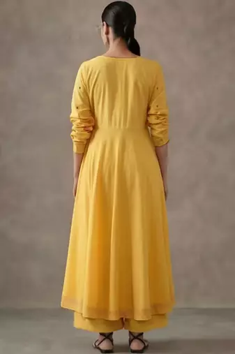 structured women embroidered angrakha mirror work cotton kurta with trousers