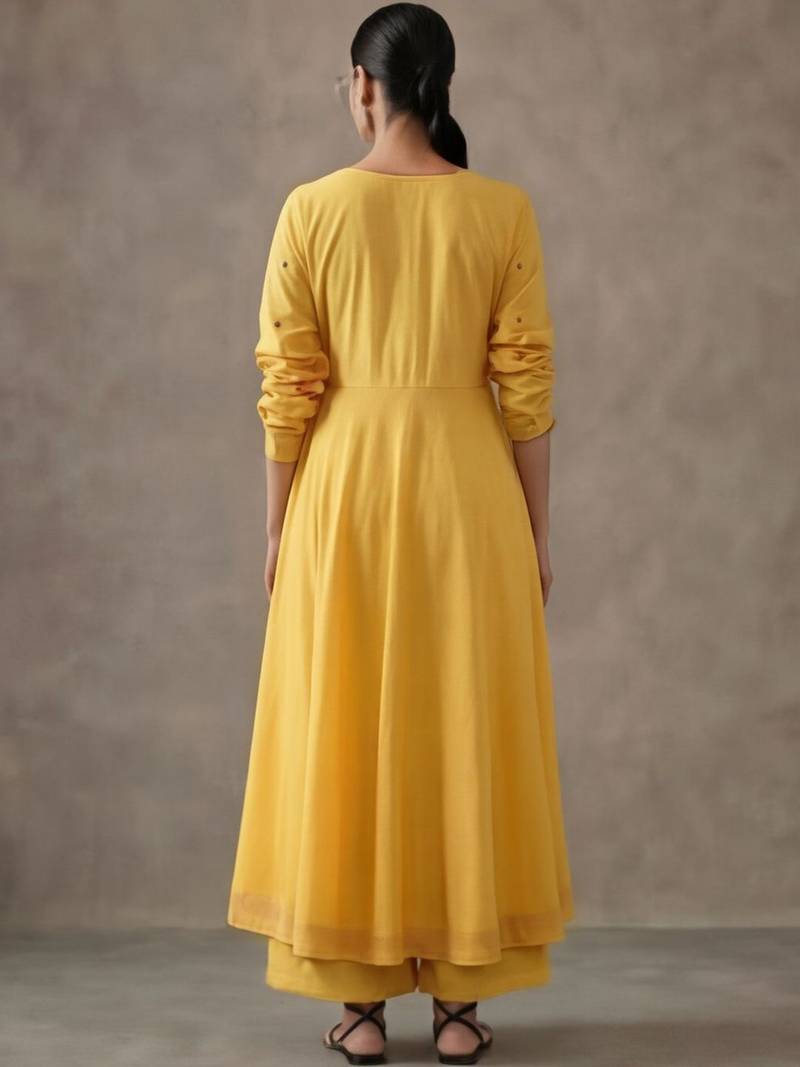 structured women embroidered angrakha mirror work cotton kurta with trousers