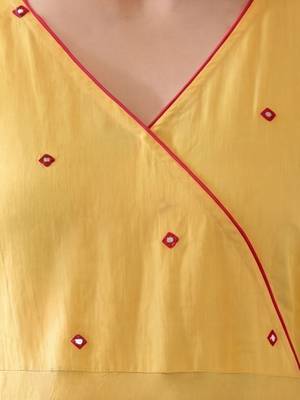 structured women embroidered angrakha mirror work cotton kurta with trousers 4