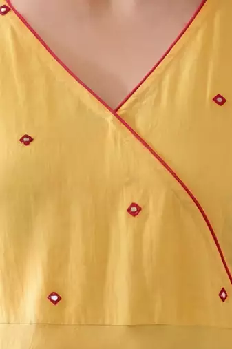 structured women embroidered angrakha mirror work cotton kurta with trousers