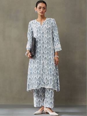 classic women floral embroidered regular gotta patti kurta with trousers 1