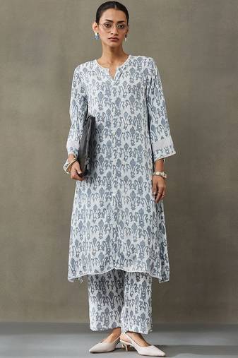 classic women floral embroidered regular gotta patti kurta with trousers