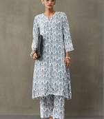 classic women floral embroidered regular gotta patti kurta with trousers