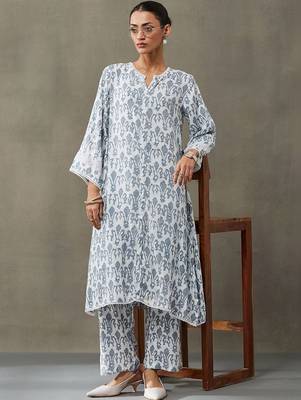 classic women floral embroidered regular gotta patti kurta with trousers 2
