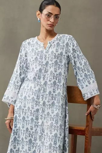 classic women floral embroidered regular gotta patti kurta with trousers