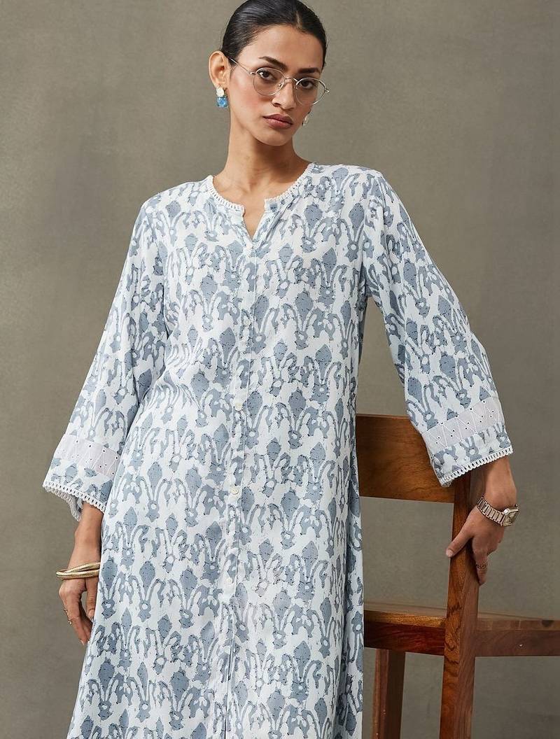 classic women floral embroidered regular gotta patti kurta with trousers