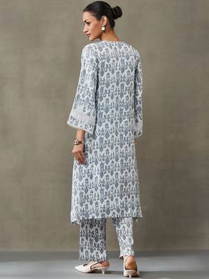 classic women floral embroidered regular gotta patti kurta with trousers 4