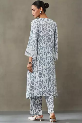 classic women floral embroidered regular gotta patti kurta with trousers