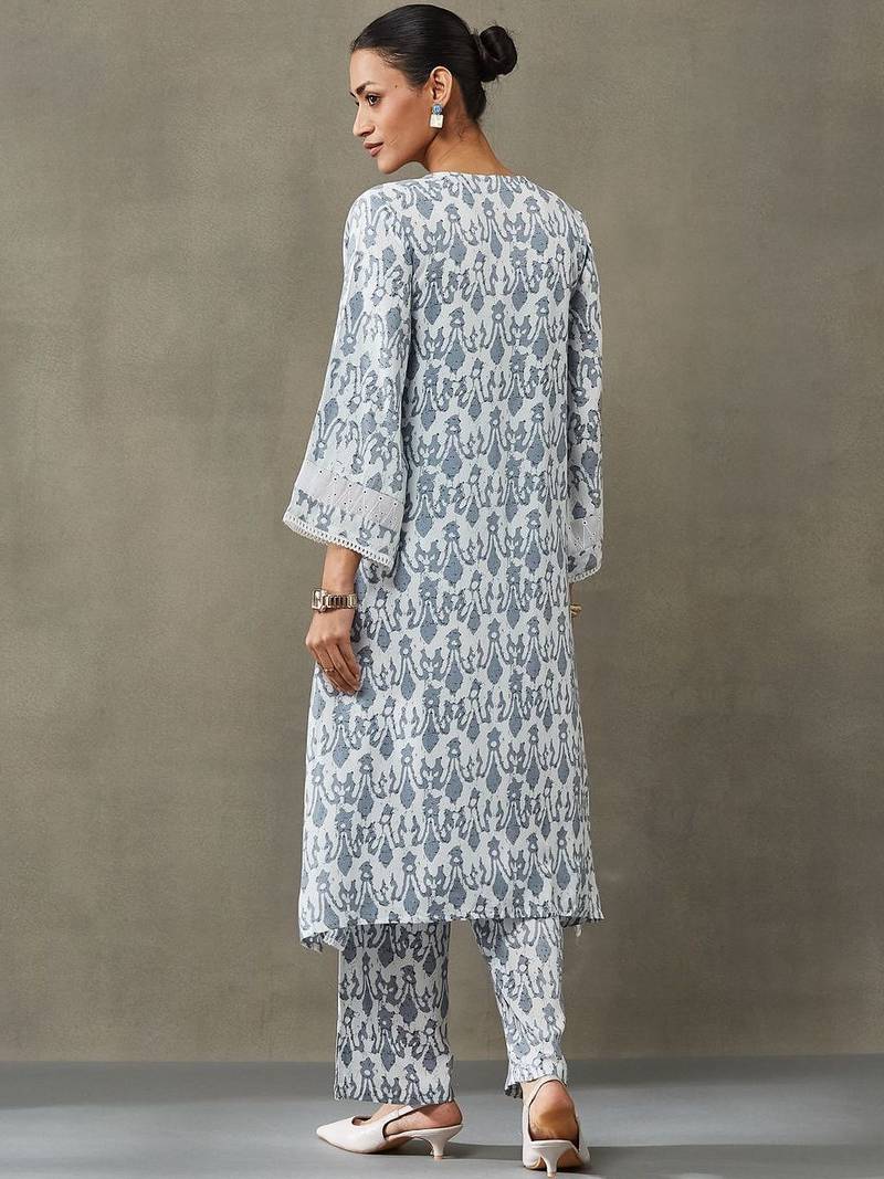 classic women floral embroidered regular gotta patti kurta with trousers