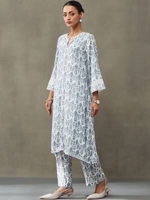 classic women floral embroidered regular gotta patti kurta with trousers 5