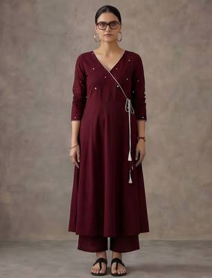 workwear women embroidered angrakha mirror work cotton kurta with trousers 1