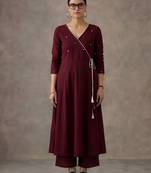 workwear women embroidered angrakha mirror work cotton kurta with trousers