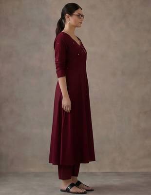 workwear women embroidered angrakha mirror work cotton kurta with trousers 3