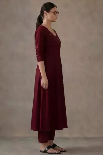 workwear women embroidered angrakha mirror work cotton kurta with trousers