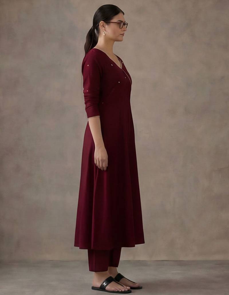 workwear women embroidered angrakha mirror work cotton kurta with trousers