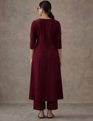 workwear women embroidered angrakha mirror work cotton kurta with trousers 5