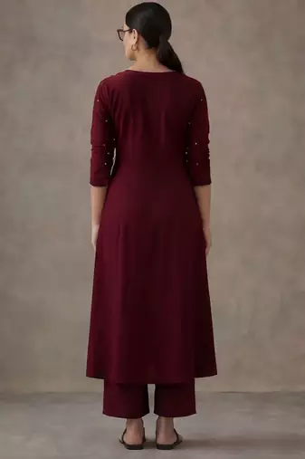workwear women embroidered angrakha mirror work cotton kurta with trousers