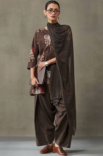 formal women floral printed regular cotton kurta with palazzos