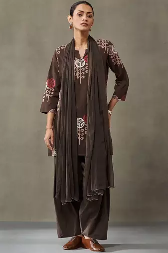 formal women floral printed regular cotton kurta with palazzos