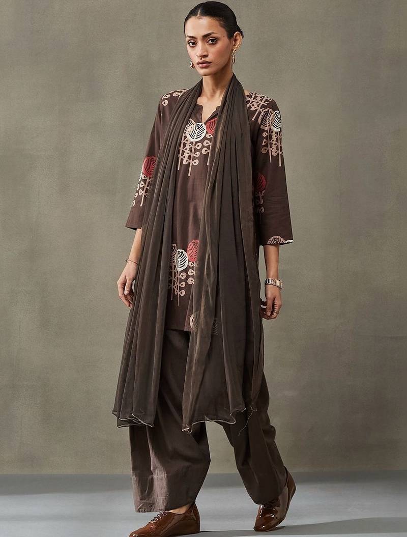 formal women floral printed regular cotton kurta with palazzos
