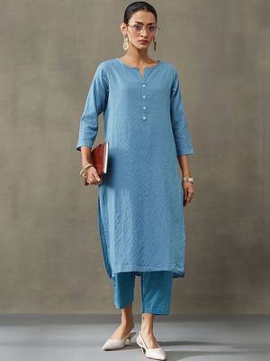 workwear women thread work cotton kurta with trousers 1