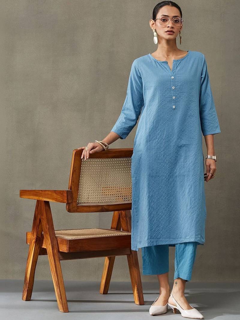 workwear women thread work cotton kurta with trousers
