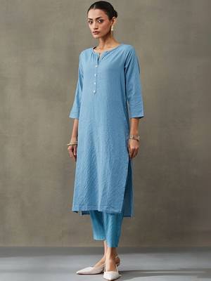 workwear women thread work cotton kurta with trousers 5