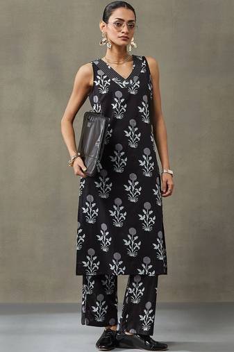 everyday women floral printed regular thread work cotton kurta with palazzos