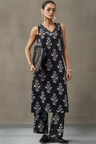 everyday women floral printed regular thread work cotton kurta with palazzos