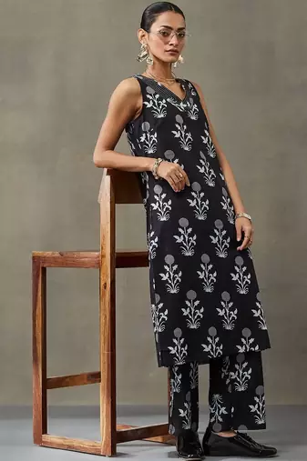 everyday women floral printed regular thread work cotton kurta with palazzos