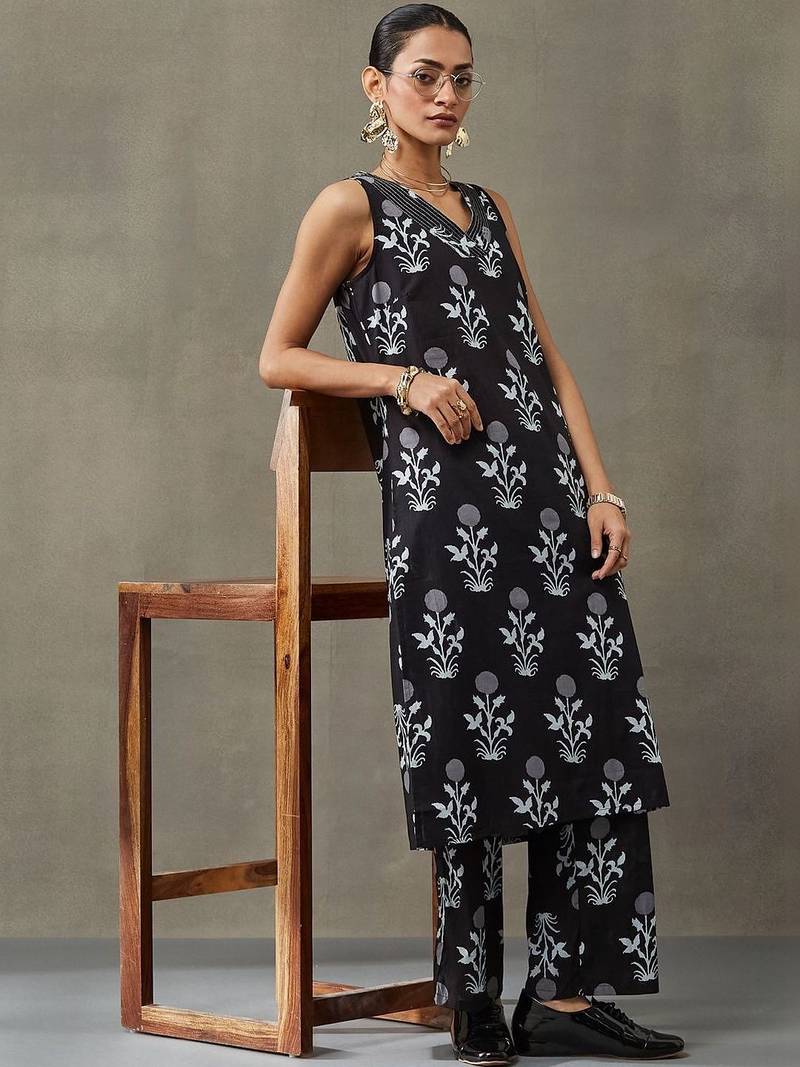 everyday women floral printed regular thread work cotton kurta with palazzos