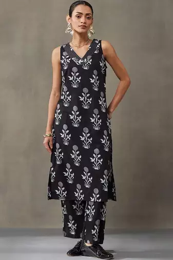 everyday women floral printed regular thread work cotton kurta with palazzos