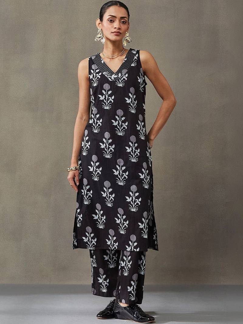 everyday women floral printed regular thread work cotton kurta with palazzos