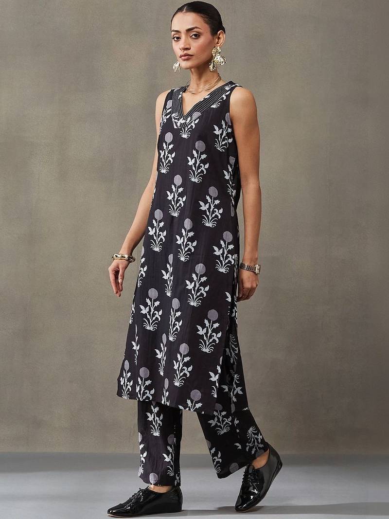 everyday women floral printed regular thread work cotton kurta with palazzos