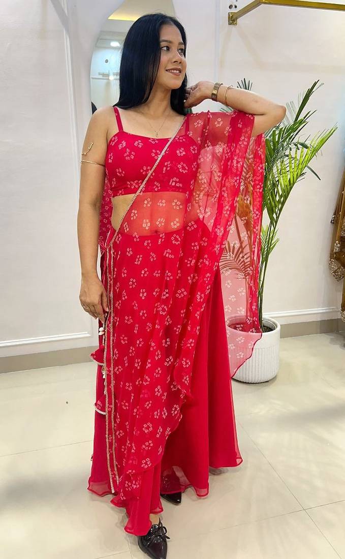 Lal bandhej half kaftan