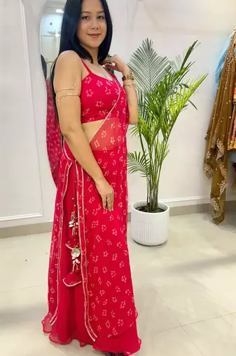Lal bandhej half kaftan