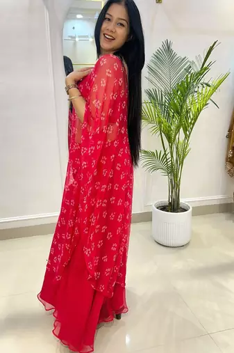 Lal bandhej half kaftan
