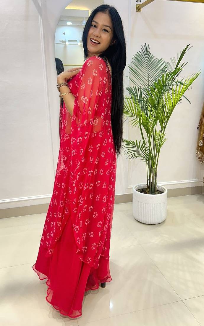Lal bandhej half kaftan