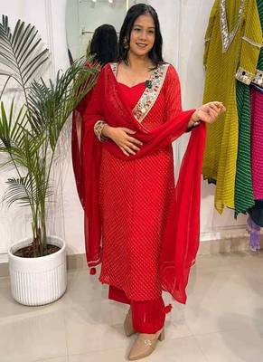 Ruhani red lehariya co-ord set 1